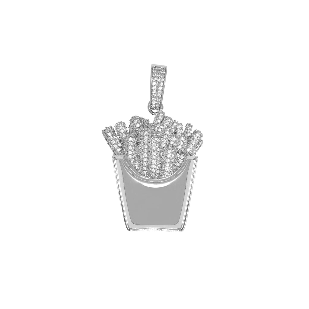 Emoji french fries pendant & necklace with free matching chain free shipping white gold diamond emoji necklace chain