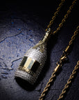 Fully iced diamond Moet & Chandon Brut Imperial pendant necklace chain yellow gold rapper jewelry