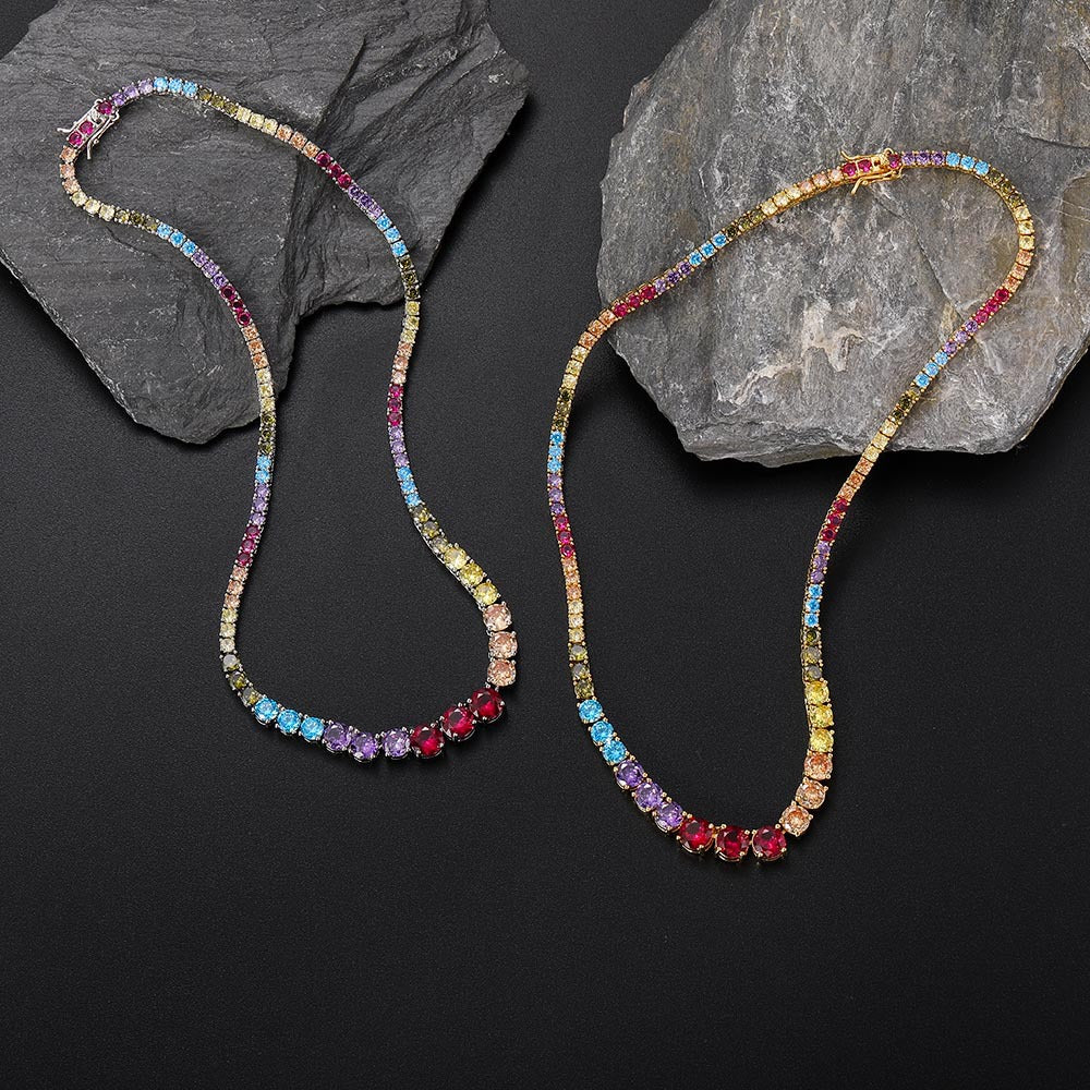 Multicolored and size rainbow tennis links necklace choker hip hop jewelry gld shop icebox ifandco gold gods diamond buy celebrity jewelry accessories