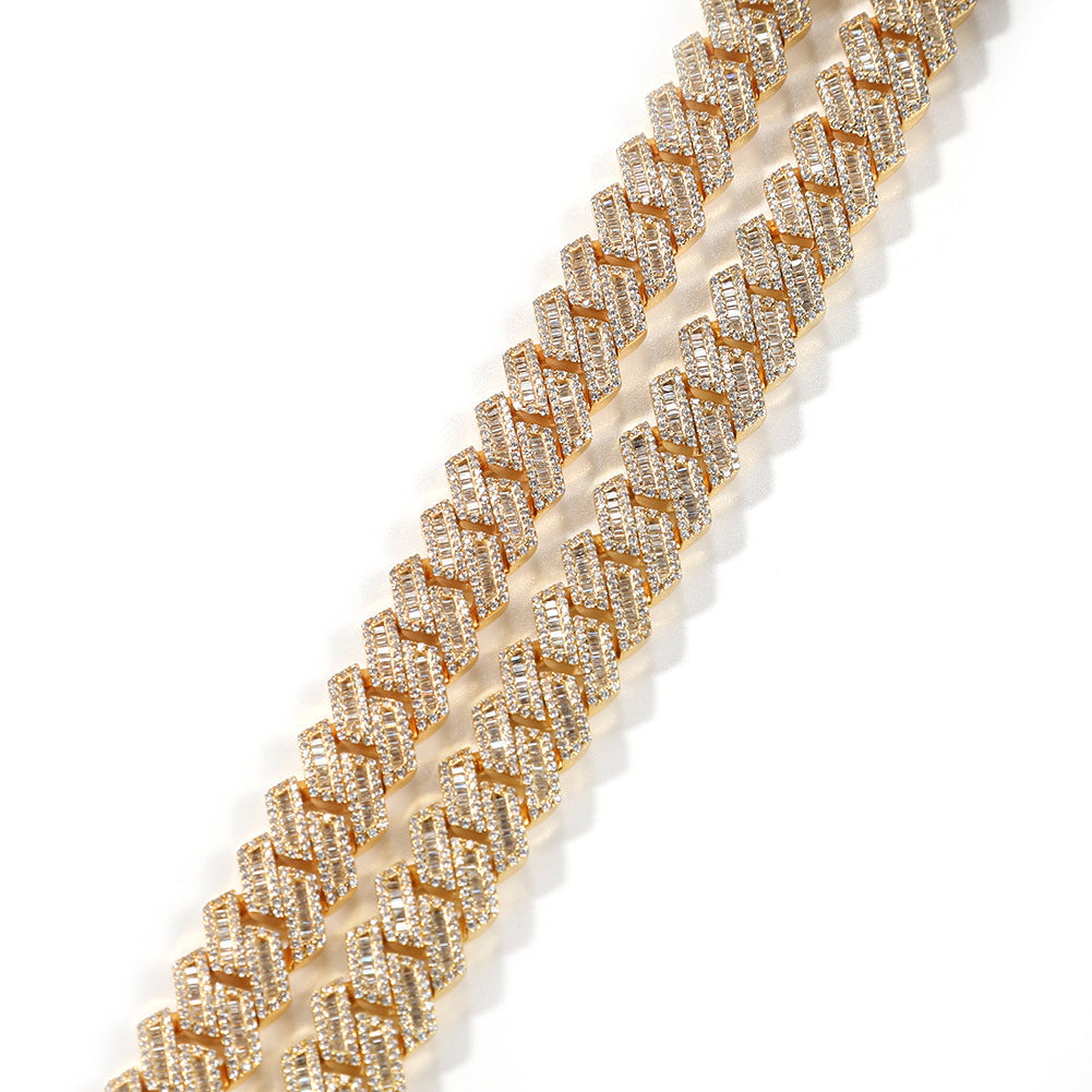 fully iced out 12mm curb cuban link necklace chain in baguette diamond White Gold shopgld