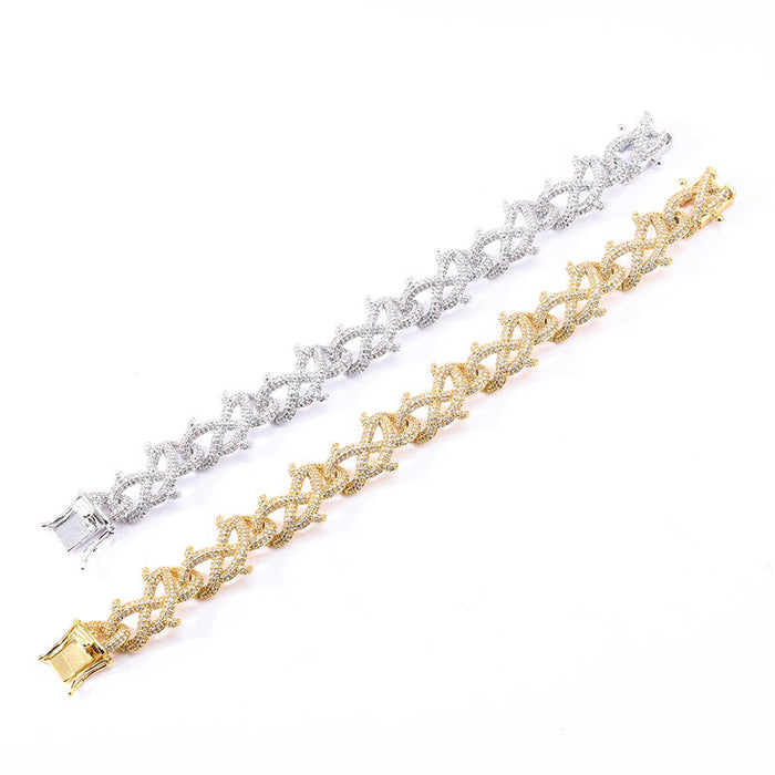 15mm Iced Barbed wire link bracelet chain shopgld gold diamond