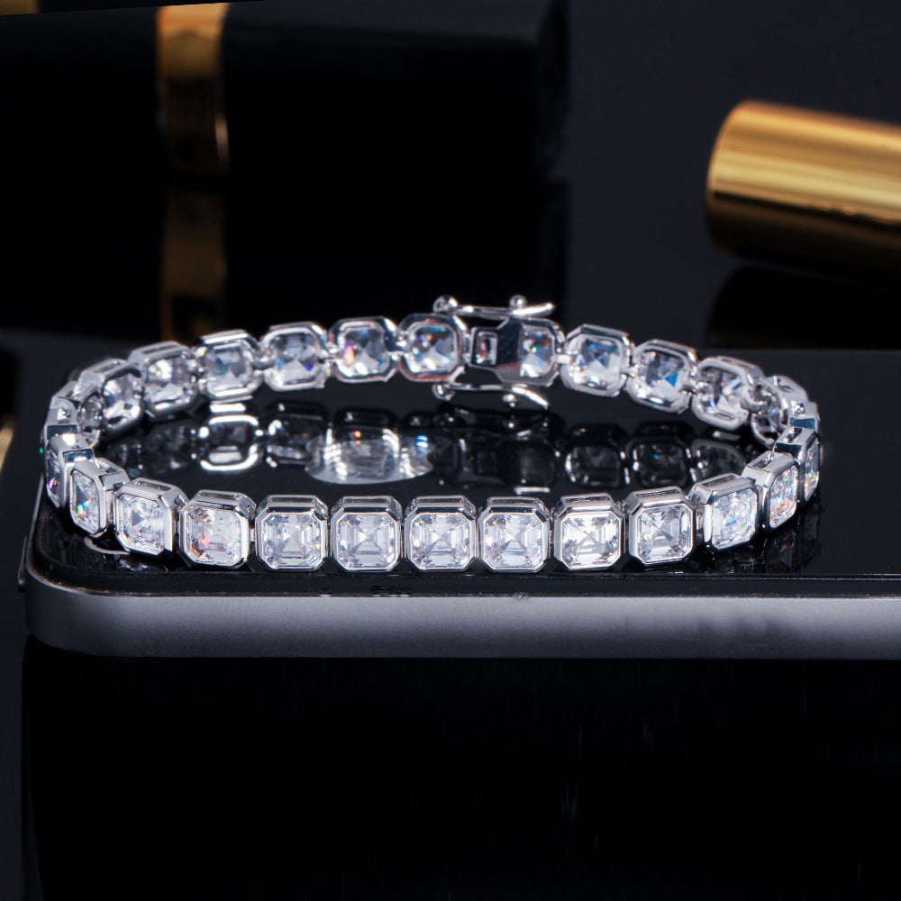 Emerald-Cut Diamond Eternity Line Tennis Bracelet in white gold travis scott