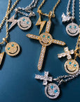 eyefunny smiling face thunder pendant necklace chain diamond jbalvin kim jones clot virgil offwhite