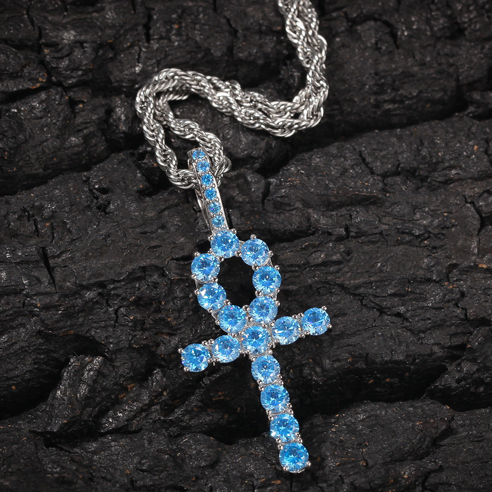 blue topaz Ankh pendant necklace chain diamond tyler the creator asap rocky playboi carti ben baller