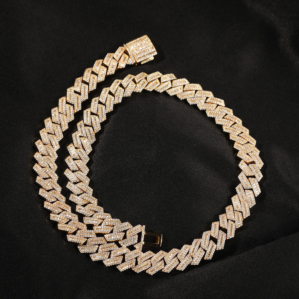 fully iced out 12mm curb cuban link necklace chain in baguette diamond White Gold shopgld