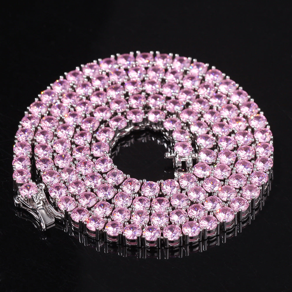 4MM Solitaire Pink Simulated Diamonds Tennis Chain ifandco kylie jenner cardi b shopgld 