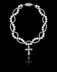 asaprocky migos custom chain solitaire halo diamonds interlaced freshwater pearl links with cross barroco necklace chain