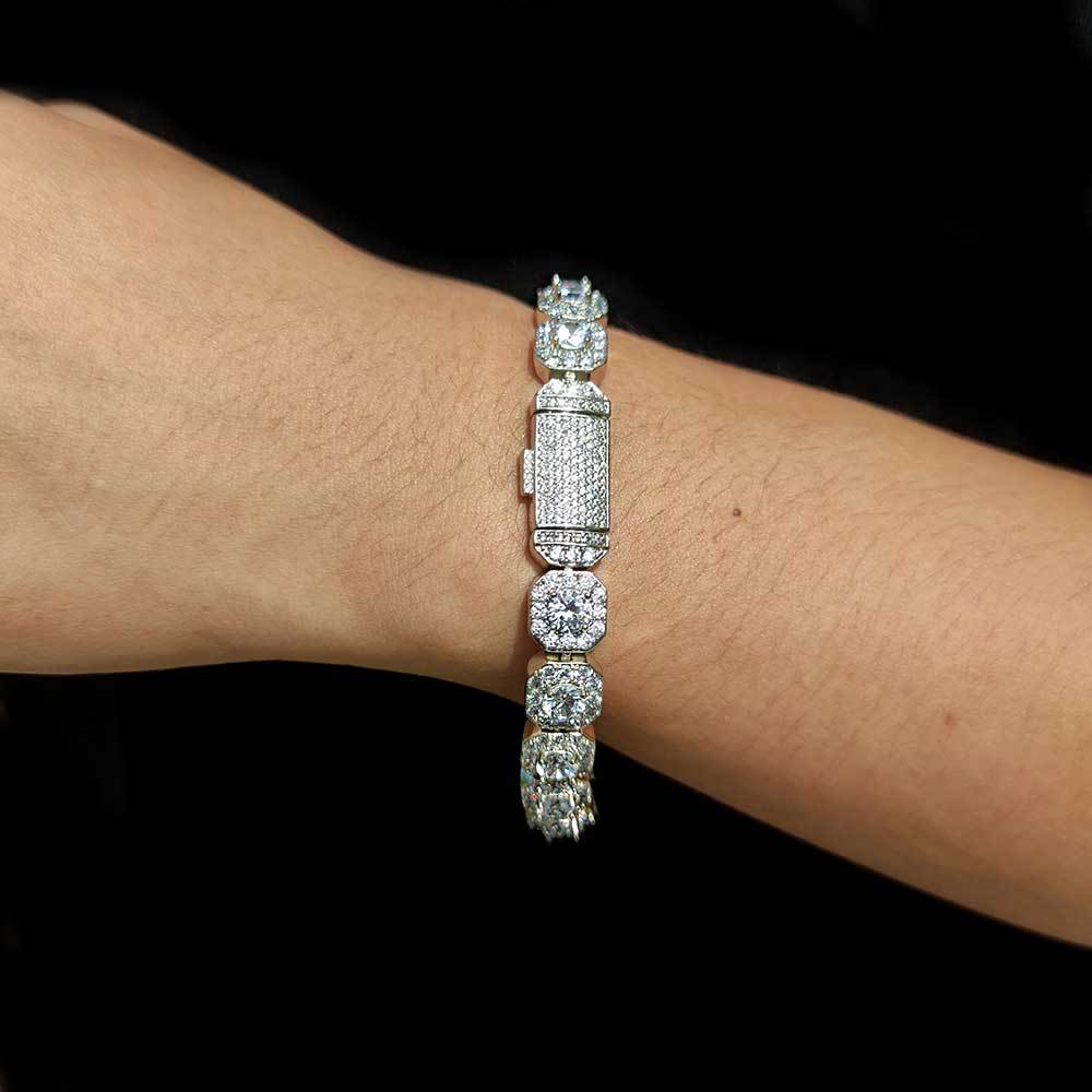 NATURAL DIAMOND BRACELET CURVED BAR MINIMALIST WHITE GOLD CHAIN SIMPLE  JEWELRY