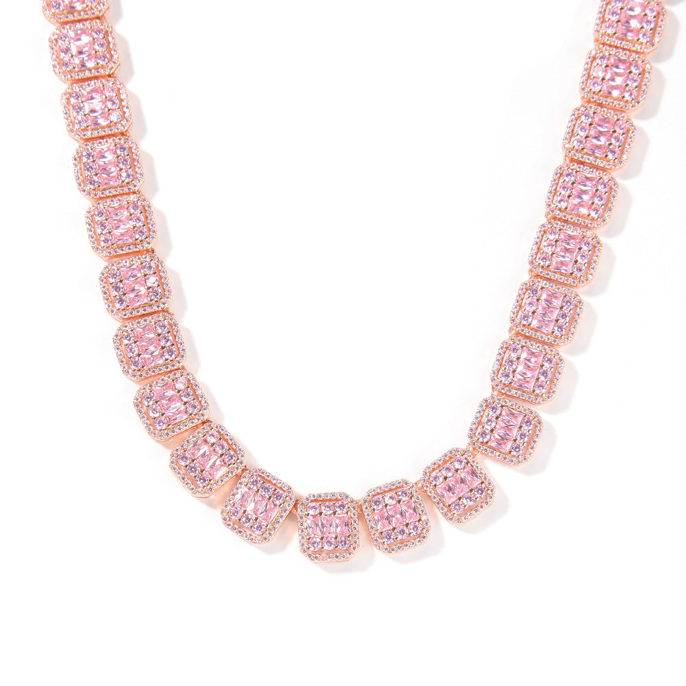 halo iced baguette travis chain rose gold pink diamond female bling diamond necklace chain bracelet cheapest asap rocky vlone