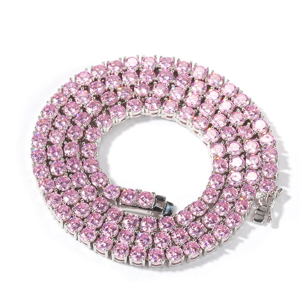 4MM Solitaire Pink Simulated Diamonds Tennis Chain ifandco kylie jenner cardi b shopgld 