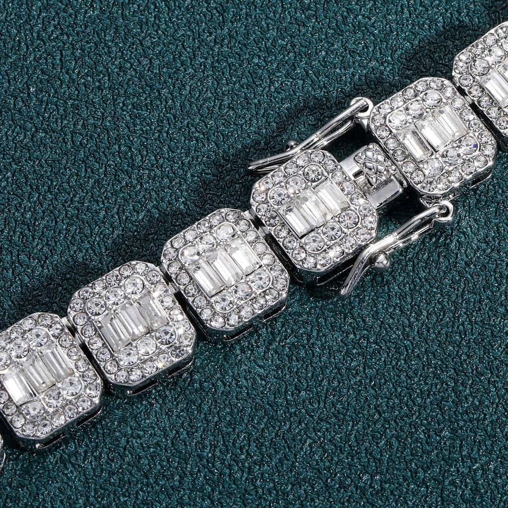baguette diamond round stone tennis links bracelet necklace chain white gold yellow gold baller rappers nba fashion nova