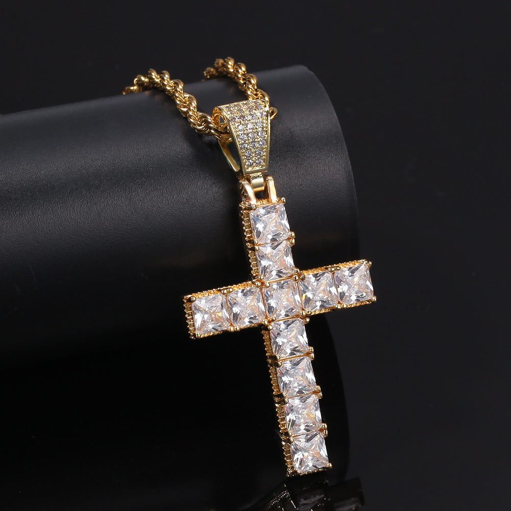 Princess cut cross pendant &amp; necklace with free matching chain playboi carti vlone 