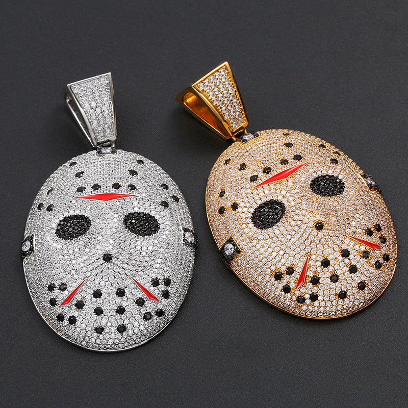 Jason mask Friday the 13th diamond fully iced pendant &amp; necklace with free matching chain included.