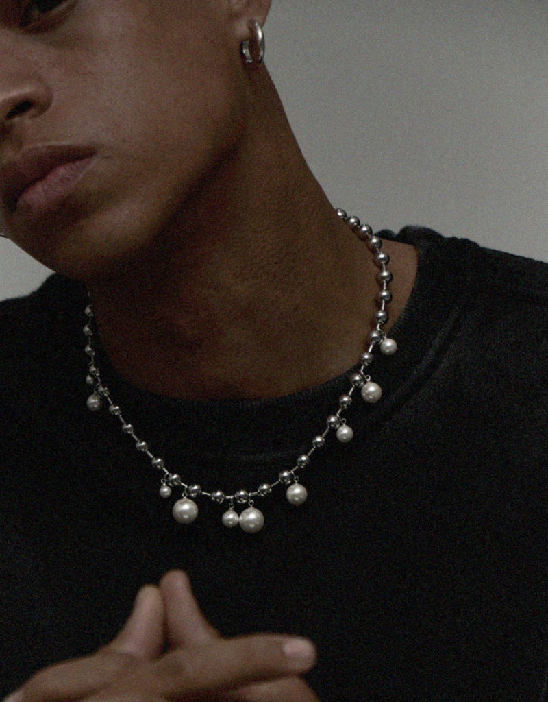 Beaded chain cuban links with dangling freshwater pearls necklace asaprocky