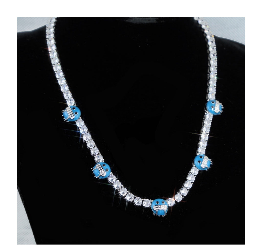 Emoji frozen freeze too icy diamond tennis link necklace chain short choker