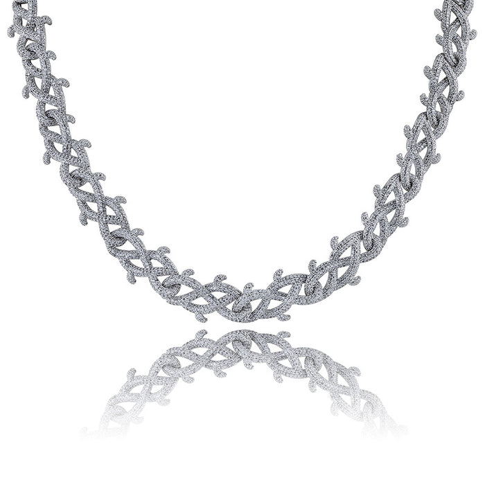 18mm Iced Barbed wire link necklace chain shopgld gold diamond