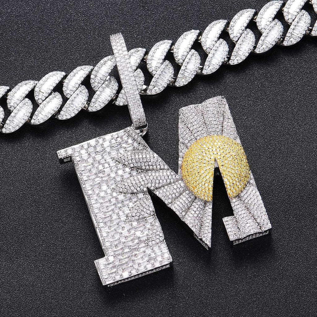 Iced Out diamond daisy flower letter M pendant necklace with free matching chain included as seen on Rapper Knowknow. custom ifandco diamond