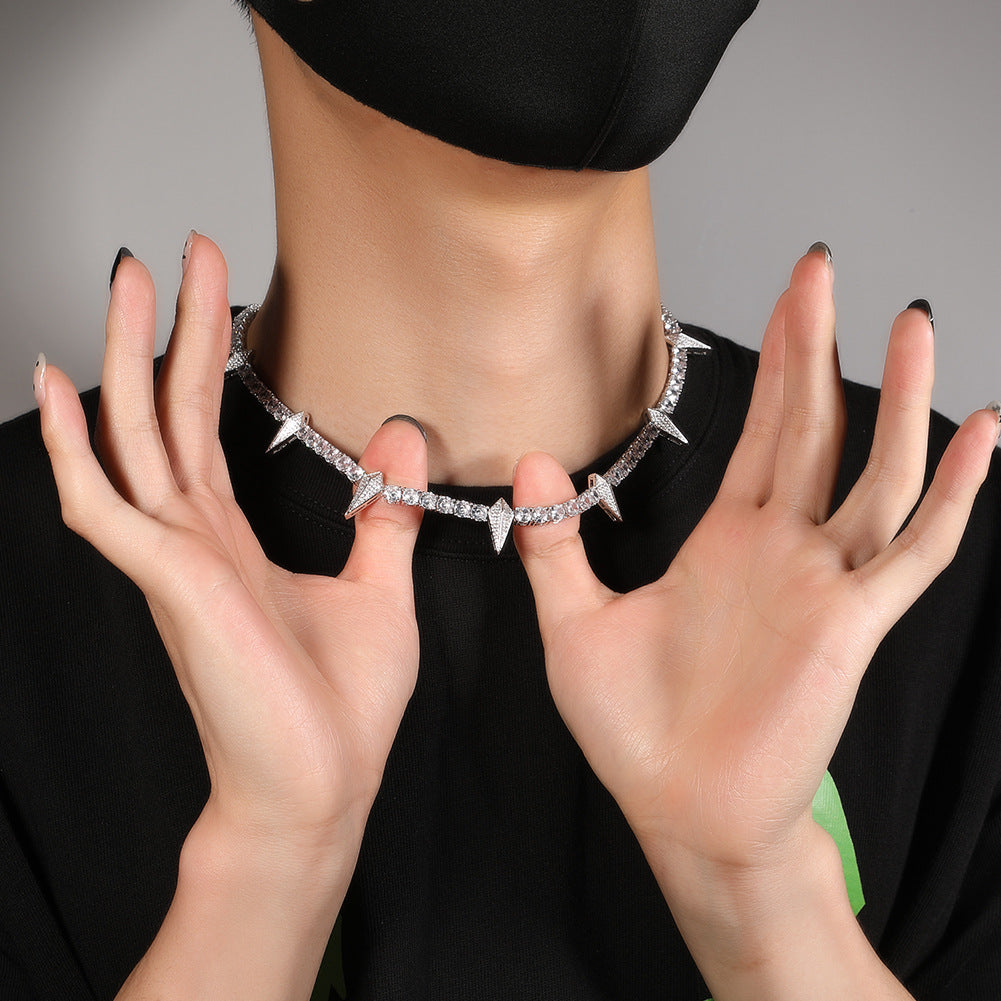 Black panther spike tennis link necklace chain short choker diamond jewelry hip hop jewelers custom diamond cosplay