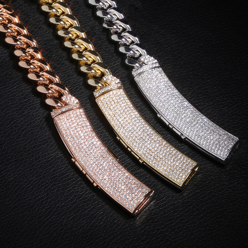 12mm cuban link necklace chain custom curvy clasp fully iced micro pave set diamond ifandco