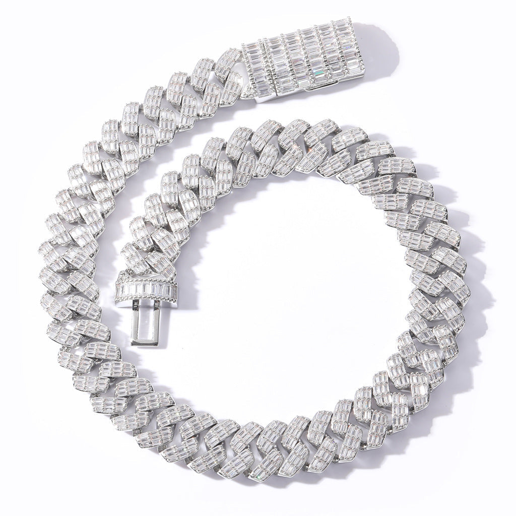 17mm fully iced baguette diamond cuban link necklace chain White Gold yellow gold asap rocky playboi carti lil uzi vert hip hop jewelry custom made