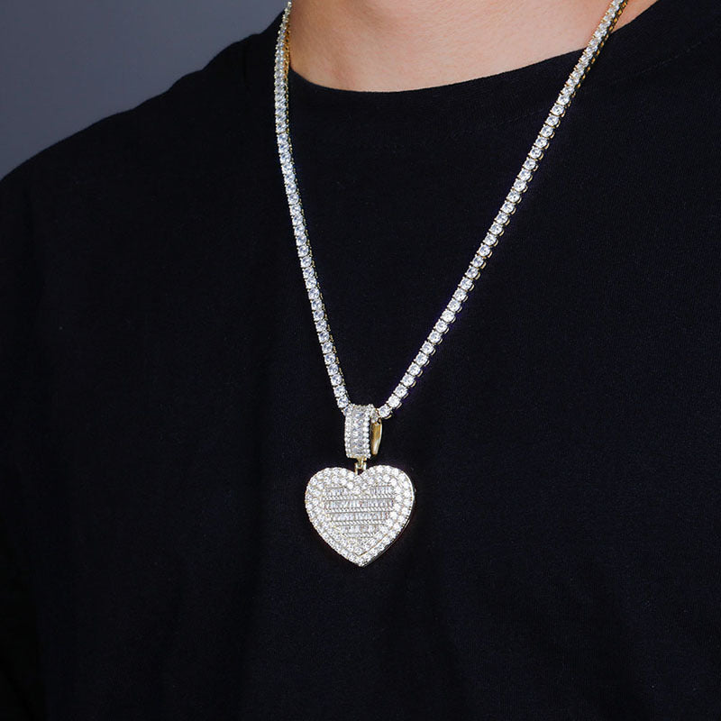 Custom memorial photo necklace chain heart locket baguette charm pendant diamond custom  shopgld