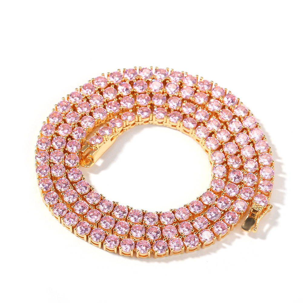 4MM Solitaire Pink Simulated Diamonds Tennis Chain ifandco kylie jenner cardi b shopgld 