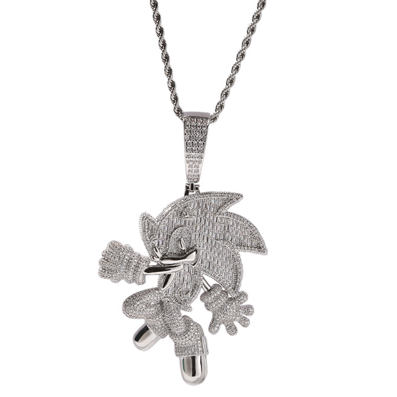 Sonic the Hedgehog Fully Iced diamond Pendant Diamond free necklace chain ifandco