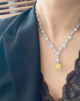 Beyoncé's Tiffany & Co diamond necklace is worth $30 million harpersbazaar.com tiffany yellow diamond necklace beyonce' from The 128-carat yellow diamond was worn by Hepburn during the Breakfast At Tiffany's press tour in 1961, and was seen again on Lady Gaga 