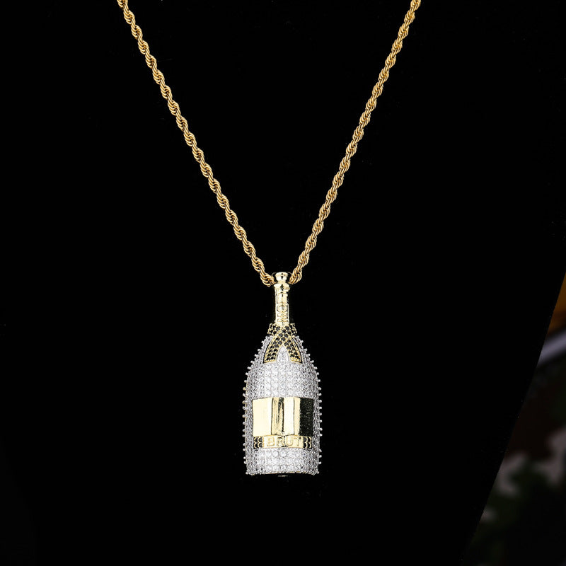 Fully iced diamond Moet &amp; Chandon Brut Imperial pendant necklace chain yellow gold rapper jewelry