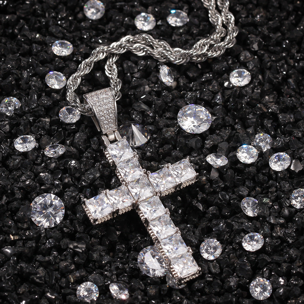 Princess cut cross pendant &amp; necklace with free matching chain playboi carti vlone 