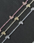 4mm tennis link with fully iced 3 butterflies short diamond necklace choker White Gold kylie jenner kardashians