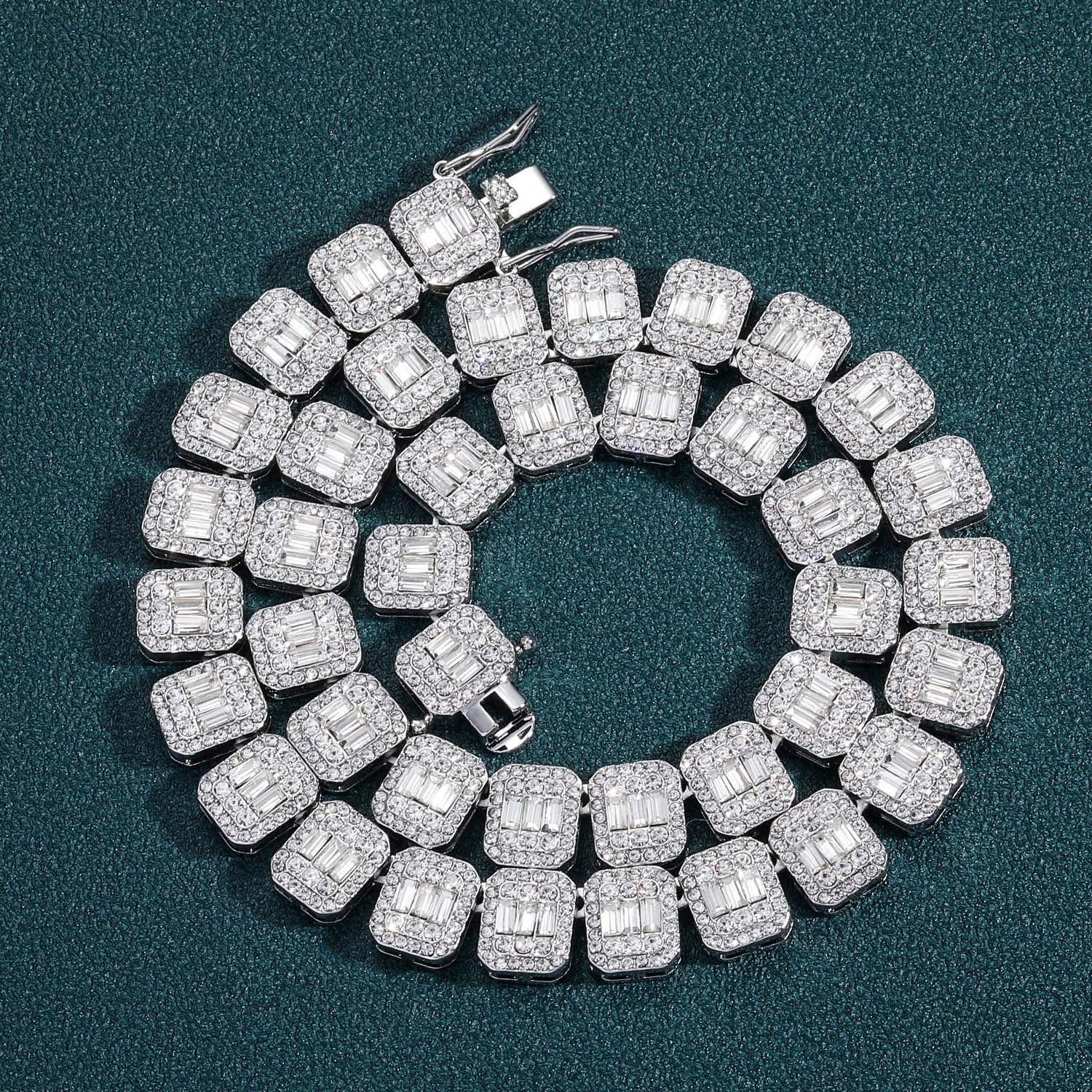 baguette diamond round stone tennis links bracelet necklace chain white gold yellow gold baller rappers nba fashion nova