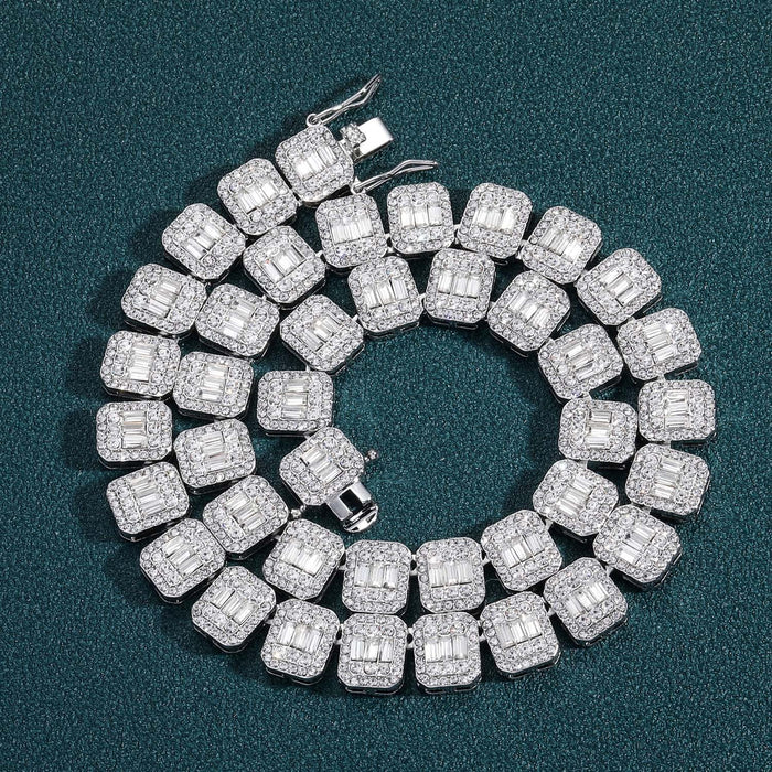 baguette diamond round stone tennis links bracelet necklace chain white gold yellow gold baller rappers nba fashion nova
