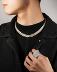 fully iced out 12mm curb cuban link necklace chain in baguette diamond White Gold shopgld