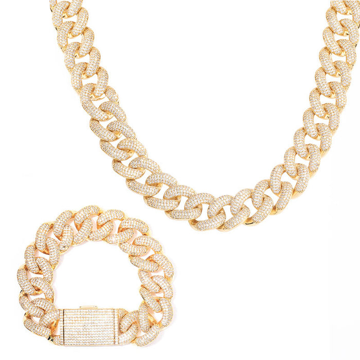 20mm cuban link necklace bracelet fully iced micro pave diamond travis scott playboi carti asap rocky ian connor vlone vvs