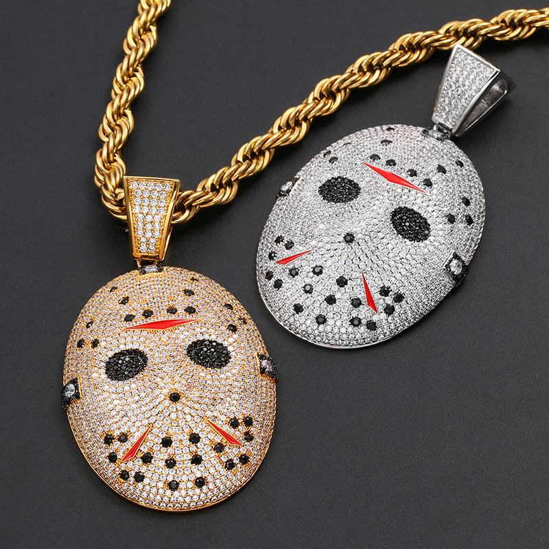 Jason mask Friday the 13th diamond fully iced pendant &amp; necklace with free matching chain included.