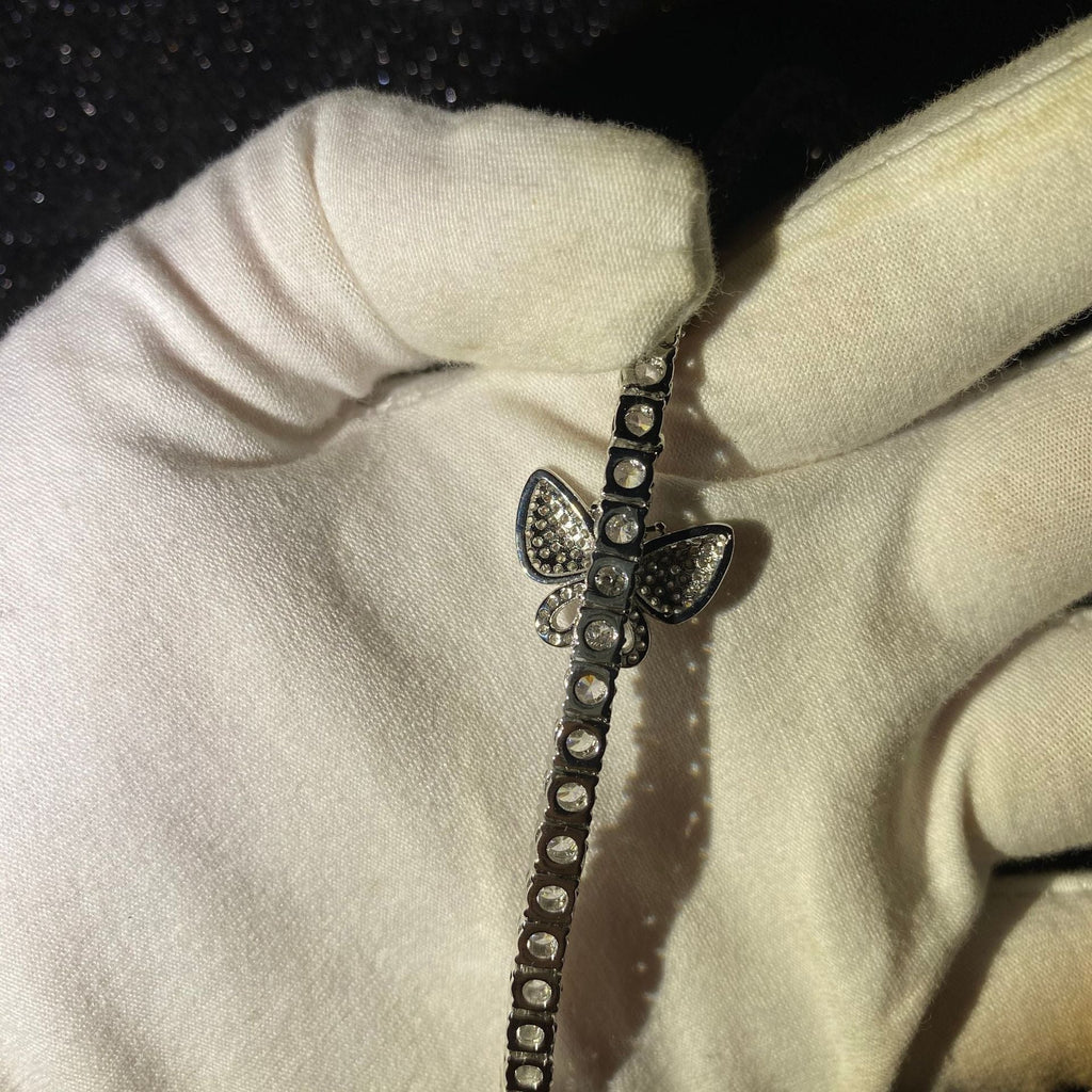 4mm tennis link with fully iced 3 butterflies short diamond necklace choker White Gold kylie jenner kardashians