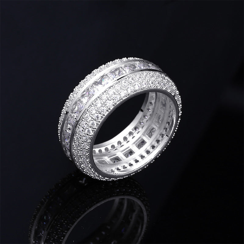 Fully iced four row ring princess cut round diamond engagement ring ...