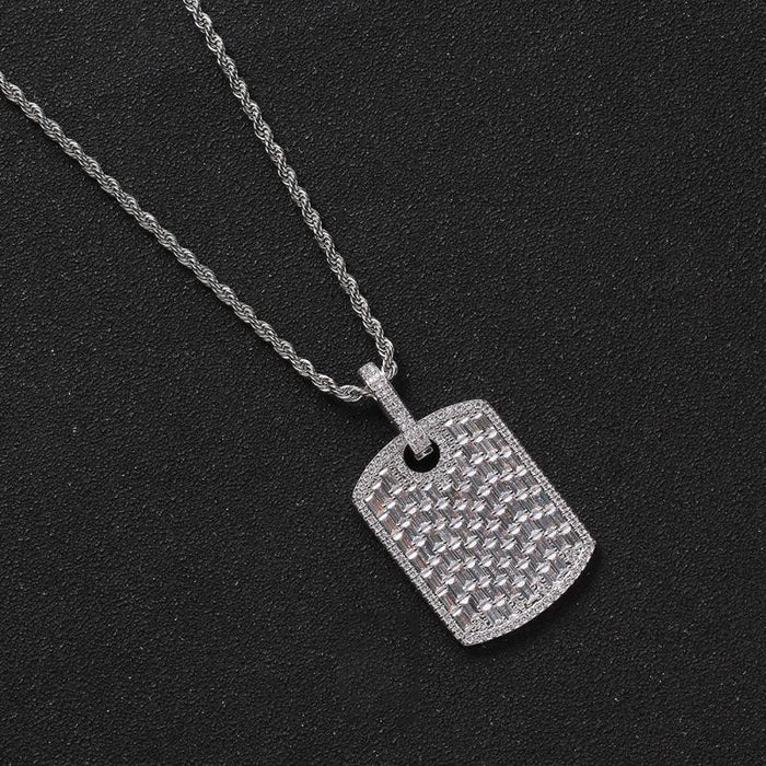 Fully iced baguette diamond Army dog tag in white gold Gunna bling jewelry icebox