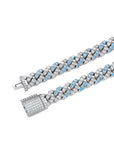 8mm cuban links necklace chain in white and blue diamonds