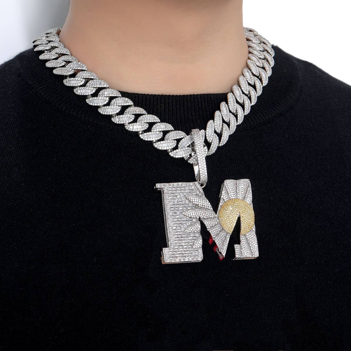 Iced Out diamond daisy flower letter M pendant necklace with free matching chain included as seen on Rapper Knowknow. custom ifandco diamond