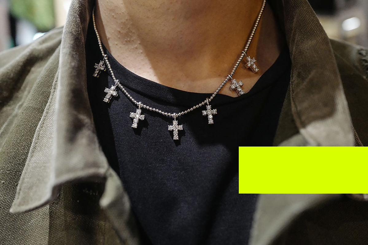 EYEFUNNY cross smiling face pendant necklace chain diamond vvs アイファニー POGGY KIM JONES VIRGIL JBALVIN