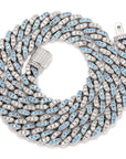 8mm cuban links necklace chain in white and blue diamonds