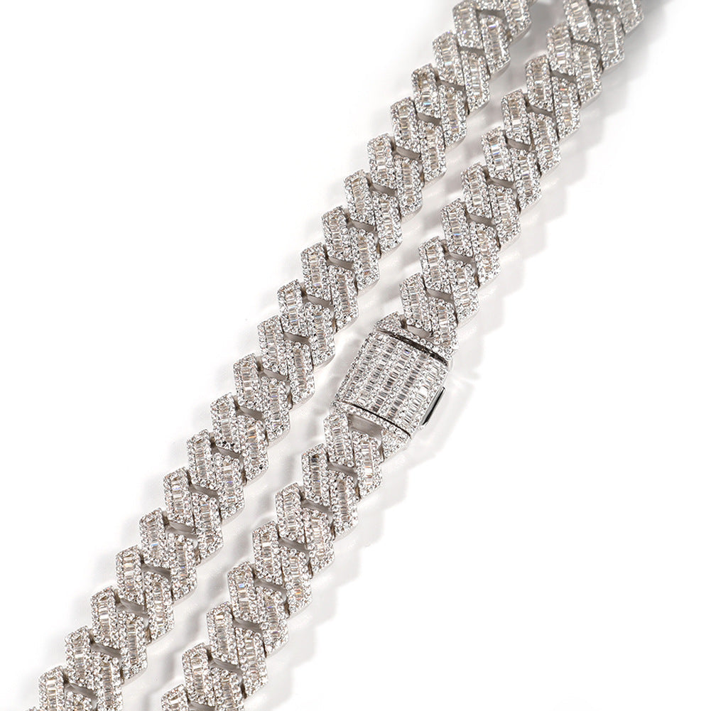 fully iced out 12mm curb cuban link necklace chain in baguette diamond White Gold shopgld