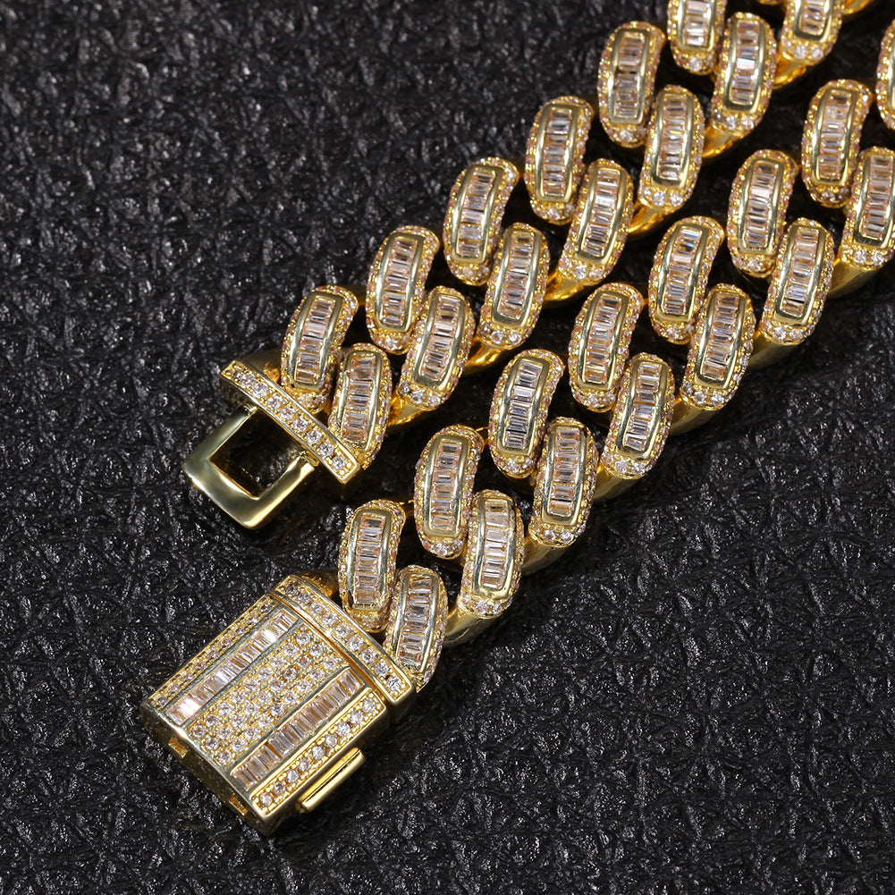 13mm baguette link necklace/bracelet chain custom clasp gold diamond hiphop jewelry