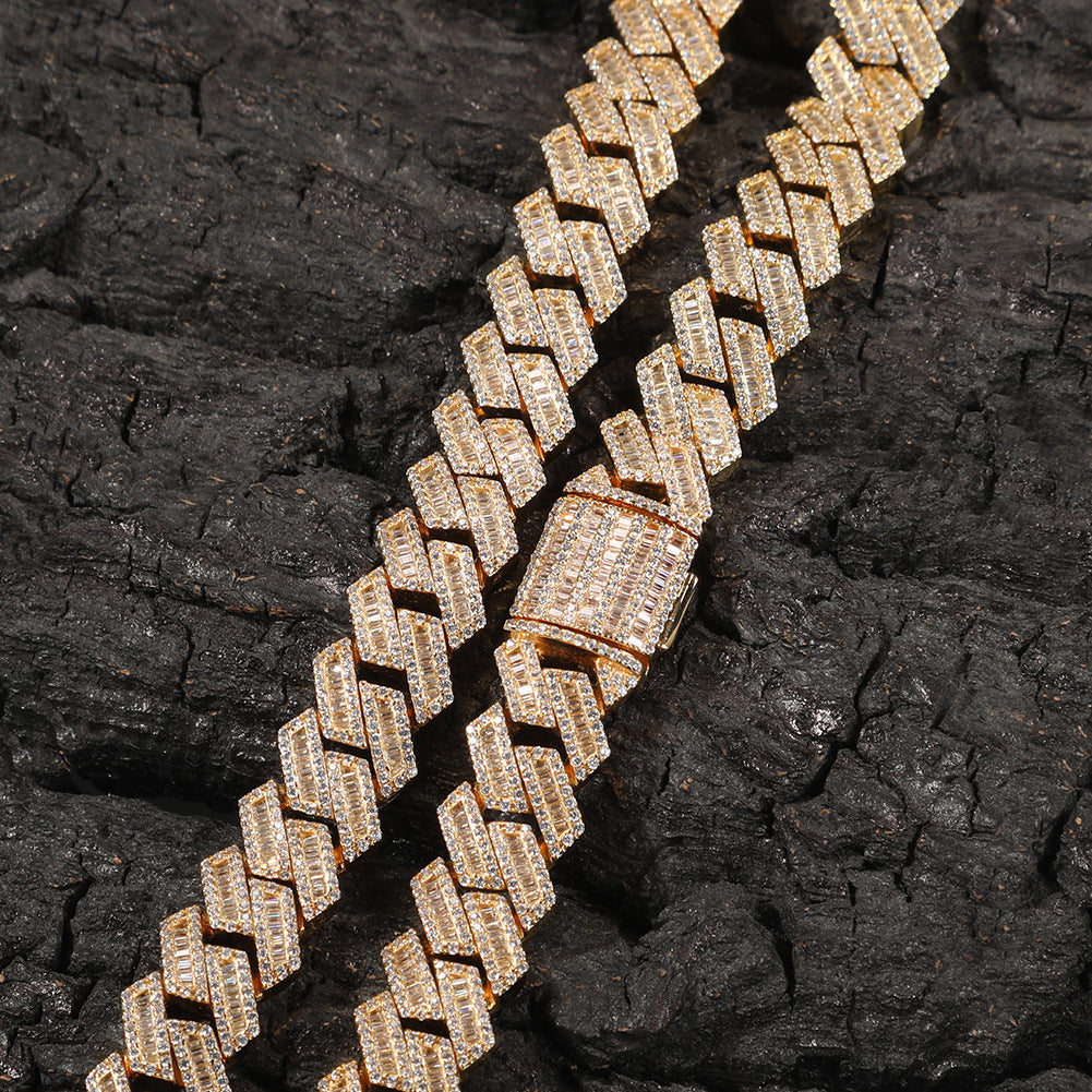 fully iced out 12mm curb cuban link necklace chain in baguette diamond White Gold shopgld