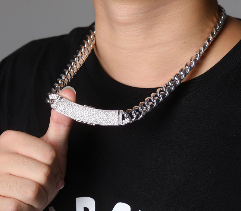 12mm cuban link necklace chain custom curvy clasp fully iced micro pave set diamond ifandco