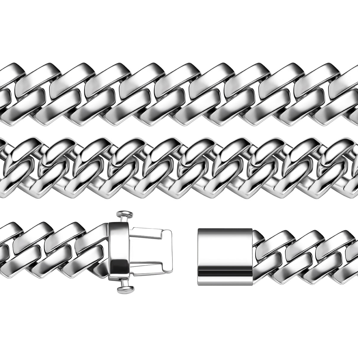 solid, special clasp, custom made 18mm curb cuban link chain yellow gold white gold solid silver 925 sterling vermeil
