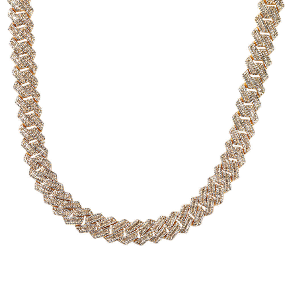 fully iced out 12mm curb cuban link necklace chain in baguette diamond White Gold shopgld