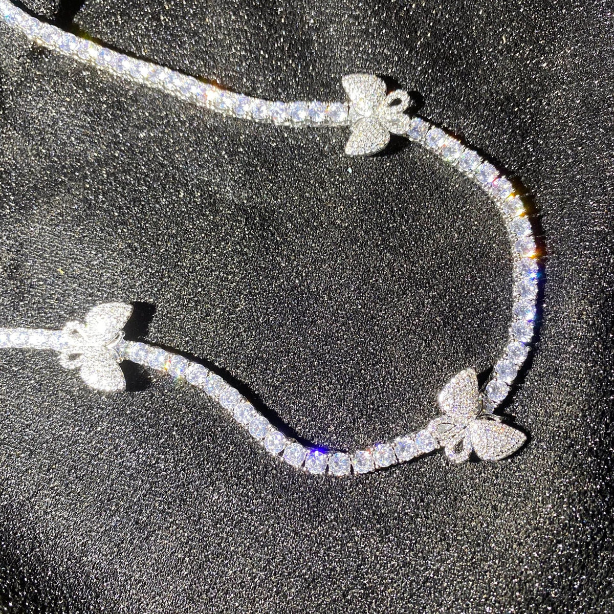 4mm tennis link with fully iced 3 butterflies short diamond necklace choker White Gold kylie jenner kardashians